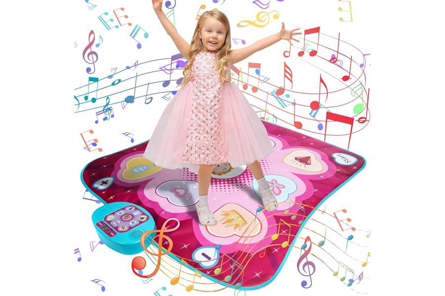 Dance Mat Toys for Girls - Music Play Mat 5 Play Modes 3 Challenge Levels Adjustable Volume & LED Lights, Musical Dance Game Pad Toy Christmas Birthday Gifts for 3 4 5 6 7 8 9+ Years Old Girls