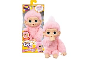 Little Live Pets Baby Monkey Minis – Luna Lemon. Interactive Pet Toy. 20+ Sounds & Reactions. Soft Pink Fur. 7.4" Tall. Feed,