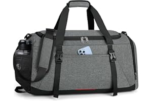 IGOLUMON Sac de Sport Homme Grande avec Compartiment à Chaussures et Compartiment Humide Sac de Voyage Étanche Femme 55L Sac de Natation Sac de Fitness Bagage à Main Weekender Gym Duffle Bag Gris