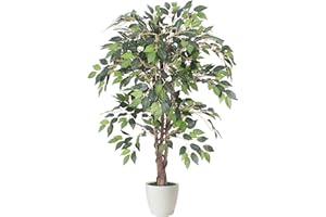 TRADALA ARTIFICIAL TREES Tradala 3’ Lush Artificial Tree in White Pot - Ficus 90cm / 3ft Tall with Real Wood Trunk - For Home Living Room Indoors