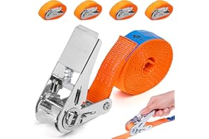 INTAKO Set di 4 Cinghie a Cricchetto (4 m o 6 m) - 800 kg, 25 mm, norma DIN EN - Cinghie di Fissaggio per Moto, Rimorchi, Quad