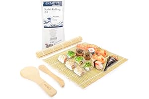 EXZACT Sushi Rolling Mat 4pcs Sushi Maker Kit - 2 x Sushi Rolling Mats, 1 x Rice Paddle, 1 x Rice Spreader - Suitable Beginner and Experienced