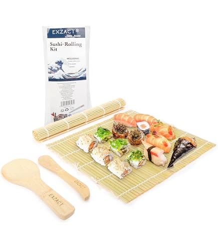 ZFYQ Stuoia per Sushi di Bambù 3 pezzi, Tappetino per Sushi di Bambù Naturale per Sushi Maki, Strumenti per la Preparazione del Sushi per Principianti