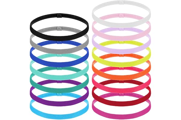 Bewudy 15 stycken sporthårband, pannband som inte glider, tunt anti-glid elastiskt pannband sporthårband silikon för barn svettband pannband unisex för gym fotboll yoga