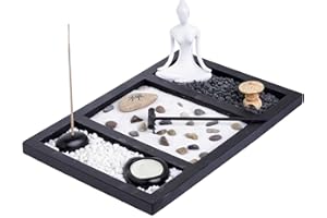 London Boutique Zen Garden Buddha Candle Holder Incense Holder Meditation Gift Set Yin Yang Meditation white sand and decorative Stones (Zen Buddha)