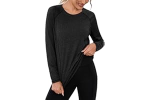 Terecey T-Shirt Sport Femme Manches Longues Col Rond Respirant et Séchage Rapide Tee Shirt pour Fitness Yoga Running et Pilates