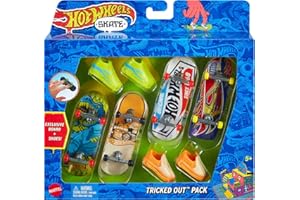 Hot Wheels Skate Tony Hawk Fingerboard & Removable Skate Shoes Multipack, 4 Fully Assembled Boards, 2 Pairs of Skate Shoes, 1 Exclusive Set (Styles May Vary), HNG72