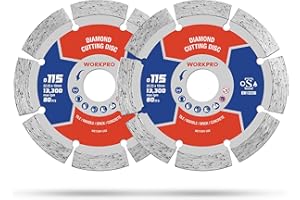 WORKPRO 115mm Diamond Cutting Discs (4.5") 2-Pack Segmented Blades for Angle Grinder - Concrete, Stone, Masonry, Tile - OSA Safety Certified
