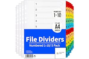 THE PAPER SHOP File Dividers A4, 10 Part Folder Dividers for Ring Binders & Lever Arch Files, Binder & Subject Dividers (5 Pack)