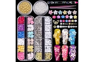 GZMAYUEN 3D Fleur Ongles Charmes et Strass Ongles, Breloques de Fleurs en Acrylique Colorées pour la Conception des Ongles, Strass pour Nail Art Breloques pour Ongles en perles à dos plat
