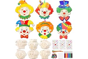 Happirra 12 Stück Clown Bastelset Kinder ab 4 5 6 7 8 9 Jahre, Karneval Tischdeko, Fasching Zirkus Deko Zum Basteln Anhänger, Holzscheibe Zum Bemalen, Kindergeburtstag Basteln, Karnevalsparty