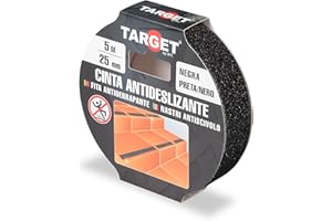 TARGET Cinta Antideslizante Adhesiva, Seguridad Escaleras Rampas | Para interior y exterior, Anti caída (NEGRO, 5 M x 25 mm)