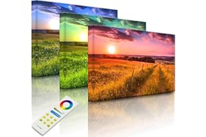 Lightbox-Multicolor | Wandbild beleuchtet | Wunderschöne Bergwiese im Sonnenaufgang | 100x70 cm | Fully Lighted