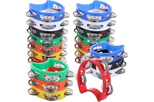 APACALI 21PCS Half Moon Tambourine, Tambourines for Adults, Small Tambourine with 4 Bells, Musical Tambourines for Musicians, Singers, Bands, 7 Colours