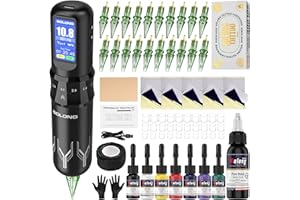 SOLONG TATTOO Kit de Tatuaje Inalámbrico Solong, 7 Modos, Set Profesional de Máquina de Tatuaje Rotativa con Batería de 1600mAh, Pantalla LCD, 20 Agujas y 8 Tintas de Tatuaje Kit Completo para SL-TKE200AEU-1