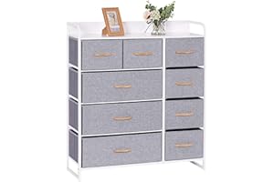 LYNCOHOME Kommode mit Schubladen aus Stoff, Sideboard mit 9 Stoffschubladen, Schubladenschrank Ordnungsmöbel Schrank mit 2 Griffe für Küche Büro Flur