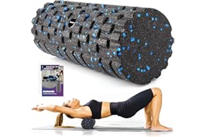 ‎NOONCRAZY Faszienrolle mit 3D-Texturmassage, Foam Roller(33cm x 14cm) zur Muskelverspannungen lindern, mittlere Härte Selbstmassage Fazienrolle für rücken wirbelsäule Rücken Beine (Schwarz-blau)