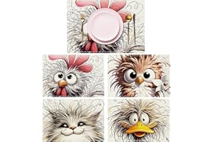 Lvjkes 4 pezzi tovaglietta con animali, 30 x 45 cm Tovagliette lavabili, stampate cucite a mano, antiscivolo Tovagliette in lino, adatte per cucina, soggiorno, sala da pranzo, bar