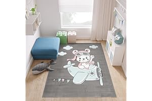 TAPISO Baby Tappeto Gioco Bambini Sala Giochi Cameretta Bambini Ragazzi Camera Morbido Motivo Astratto Animale Areo Multicolore Sfondo Taupe Grigio Pelo Corto 80 x 150 cm