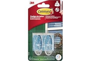 Command 17091AW Pack de 2 Ganchos de Exterior Ovalado Mediano con Tiras, Transparente, Metal, Incolora, Standard, 6