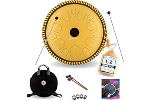 Sonodrum Zungentrommel "Exclusive" C - Dur in Gold - 38 cm groß mit 14 Tönen - Steel Tongue Drum inkl. Liederbuch, Schlägel, Fingersticks und Tragetasche - Notenlesen nicht nötig, einfach zu spielen.