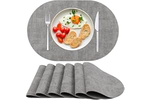 ‎SPFASZEIV Platzsets Abwaschbar Tischsets 6er Set PU-Leder, Hitzebeständig, rutschfest, Platzset für Esstisch, Küche Oval Grau