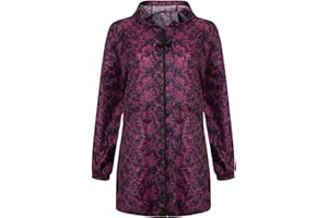 KNWER CLOTHING Ladies Waterproof Raincoat Long Sleeve Zipper Closure Windbreaker Lightweight Fishtail Women Printed Hooded Coat