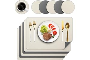 DELENTO Platzsets 6er Set, Zweiseitig Platzdeckchen Abwaschbar Tischsets rutschfest Lederoptik Platzset 43x30cm und Untersetzer für Hause Küche Restaurant (Beige)