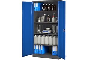 ‎JAN NOWAK Jan Nowak Aktenschrank C001H Büroschrank Metallschrank Stahlschrank Werkzeugschrank Stahlblech Pulverbeschichtet Flügeltürschrank Abschließbar 195 cm x 90 cm x 40 cm (anthrazit/blau)