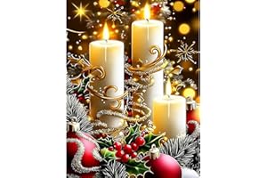 Lxmsja 5D Diamond Painting Natale Adulti, Candela Diamond Painting Kit Completo, Natale Diamantini Crystal Art, Strass Ricamo a Punto Croce, Hobby Creativi Adulti Decorazioni da Parete e Casa 30x40cm
