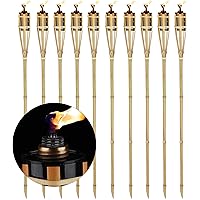 Relaxdays 10er Set Gartenfackeln, Ölfackeln aus Bambus, mit Docht, stimmungsvolle Fackeln für außen, Höhe: 90 cm, natur