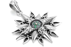 JewelryWe Men Stainless Steel Retro Religious Faith Sun God Apollo Compass Pendant Necklace, 22 Inch Chain