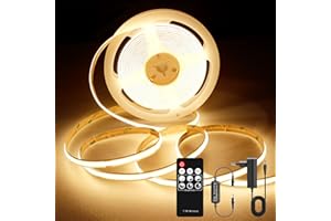 AXMOTUT Striscia LED COB 2 metri 24V, Striscia LED Bianco caldo 2700K, 320LEDs/m, Larghezza 8mm, CRI90+, con Alimentatore, Telecomando RF, LED Striscia per Cucina, Soggiorno, Feste, Bar