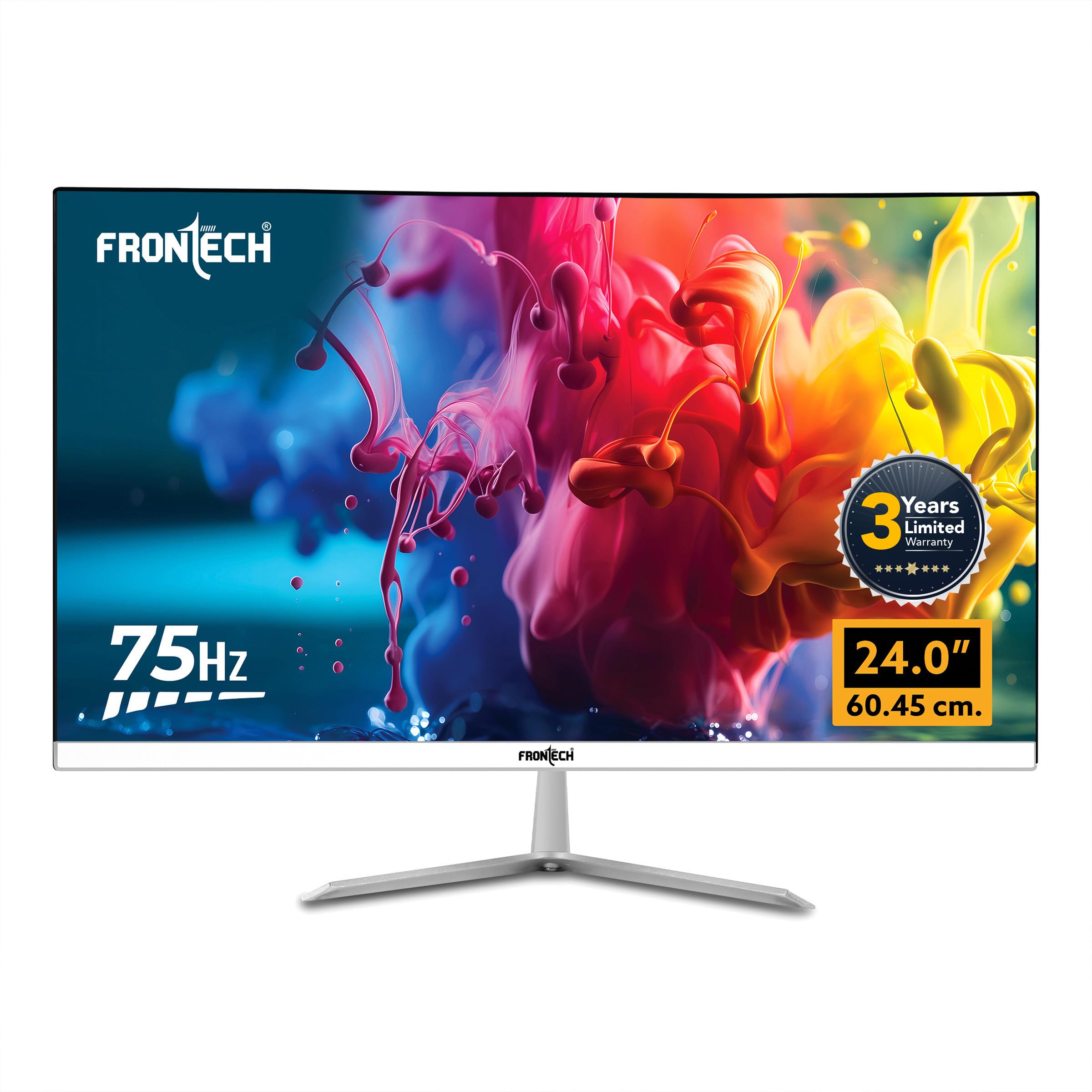FRONTECH Ultima Series 24 Inch LED Monitor | Refresh Rate 75 Hz,IPS Panel | Full HD 1080p, Ultra Slim Bezel Less Design|16.7M Colors HDMI & VGA Ports, 250 Nits Brightness (MON-0072,White)