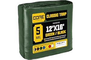Core Tarps bache de Protection Exterieur (105 g/m²|12′ X 16′ | 3.65m X 4.85m | Vert/Noir) 5 Mil Haute résistance,bâche de Couverture, Bâche étanche–bâche de Protection avec œillets