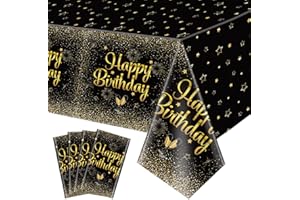 QUERICKY 4 pacchetti di tovaglie nere e oro di buon compleanno, 130 x 220 cm nero oro rettangolo copritavolo per uomini donne ragazzi ragazze compleanno decorazioni di partito Forniture