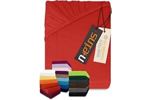 Npluseins - Lenzuolo sotto in jersey 100% cotone, rosso, 90-100 x 200 cm