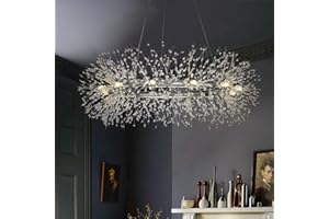 CAI-HAI Nowoczesny kryształowy żyrandol fajerwerki, do salonu, jadalni, willi, przedpokoju, (srebrny 12 światła D100cm)