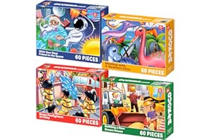QUOKKA Puzzle Bambini 4 5 6 Anni – 4x60 Pezzi Puzzle Animali 3 4 Anni – Giocattoli Verticali Colorati con Dinosauri Spazio Pompieri – Giochi Educativi Regalo per Bambini e Bambine 6 7 8
