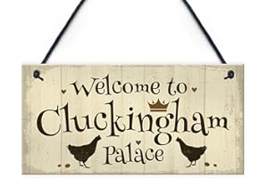 RED OCEAN Welcome To Cluckingham Palace Novelty Garden Hanging Plaque Chicken Hen Sign