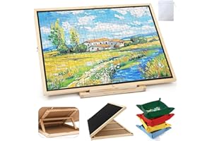 Wdmiya 1500 Pièces Planche Puzzle Pivotant Pliable avec 4 Cases de Tri, 91x66 cm Table de Puzzle en Bois Inclinable pour Adultes et Enfants, Puzzles Board Portable avec Réglages d'angle