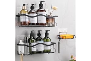 ALOCEO Mensola Doccia, 3 Pezzi Mensola Bagno Adesiva, Accessori Doccia Portaoggetti senza Forare Acciaio Inox, Nero