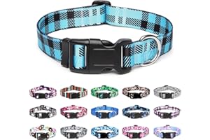 Mercano Adjustable Dog Collar - Special Design Patterns, Soft Nylon Comfortable Durable Pet Collar for Small Medium Large Dogs (S, Blue Plaid)