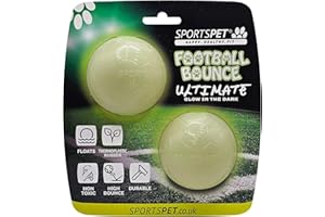 SPORTSPET Football Bounce Natural Rubber Dog Balls - Ultimate Glow in the Dark Dog Ball - Floating Throw and Fetch Toy Ball for Dogs - Pack of 2 (64mm)