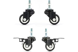 GENERIC 4 x Castor Wheels by FPM Direct Heavy Duty 200Kg Load Rating 40mm PU Rubber Swivel Castors with Brakes in Black, M8 Thread Fixing Nuts Included Trunk Trolley Furniture Cabinet Caster