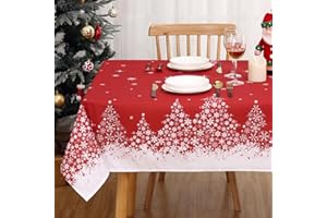 CAROMIO Obrus świąteczny obrus wytrzyj do czysta dekoracja stołu na Boże Narodzenie wodoodporny obrus z wzorem płatka śniegu drzewo odporny na zagniecenia obrus do jadalni, czerwony, 137 x 185 cm
