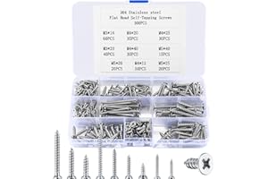 SZSLMY 300 Pcs Wood Screws Assortment Set, Self Tapping Screws for Wood, M3 M4 M5 Cross Drive Flat Head Screws, Countersunk Head Fastening Screws for Plastic Wood Soft Metal Home DIY