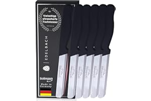 Edelbach Solingen Lot de 6 couteaux de cuisine | Couteau à petit-déjeuner avec affûtage fin | Set de couteaux ultra tranchants fabriqués en Allemagne | Couteau de table, couteau à beurre, couteau à