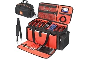 OUKNAK DJ Gig Bag, DJ Cable File Bag with Detachable Padded Bottom and Dividers, Travel Gig Bag for Cords Sound Equipment DJ Gear Musician Accessories (Orange)