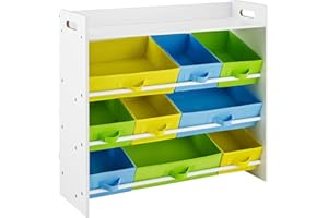 SONGMICS Scaffale per Giocattoli con 9 Contenitori di Tessuto Rimovibili, Mobile Portaoggetti per Bambini, Cameretta, Struttura di Legno con Mensola, 86 x 26.5 x 78 cm, Bianco GKR31WT